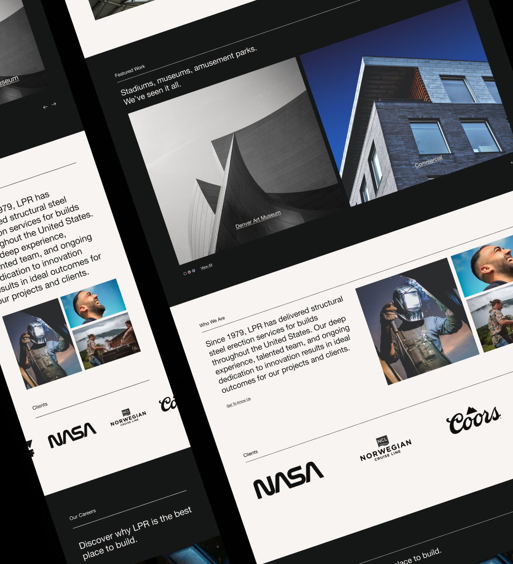 Website UI layout with multiple content sections
