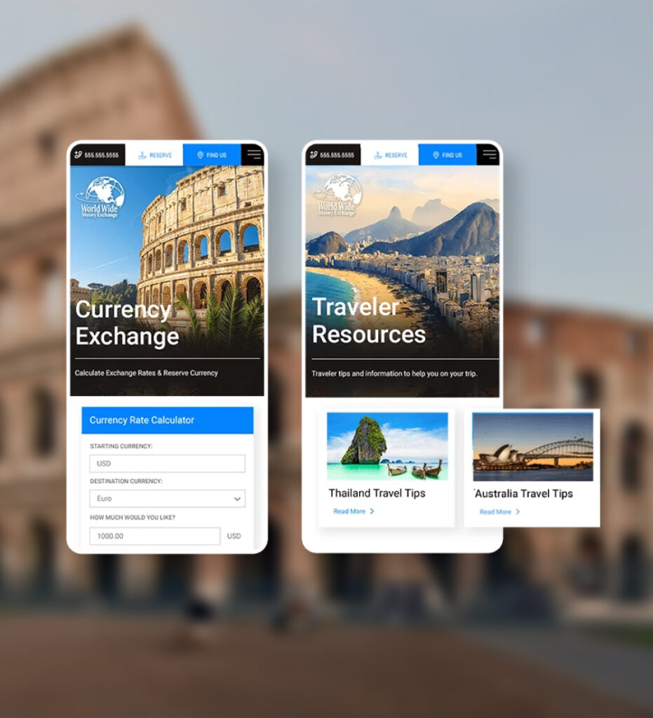 Mobile app interface displayed on smartphone screens