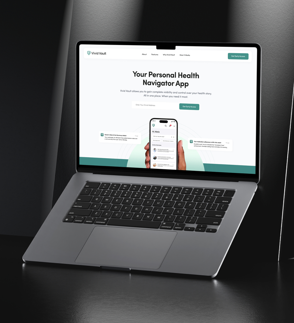 Laptop displaying website homepage on desk