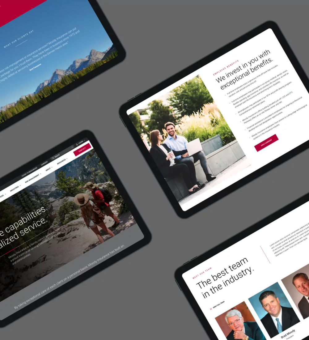 Website UI layout with content cards and modules