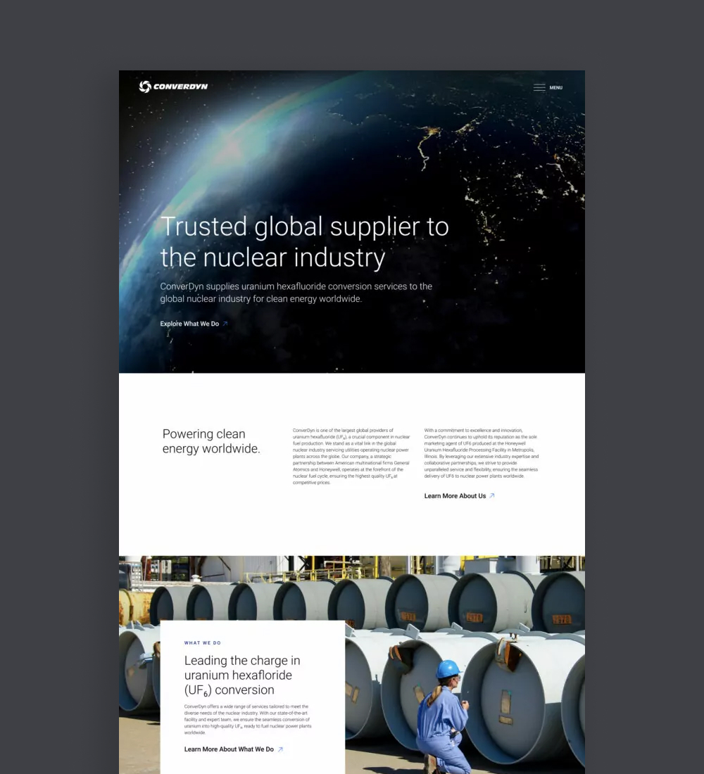 Website homepage with global imagery and content