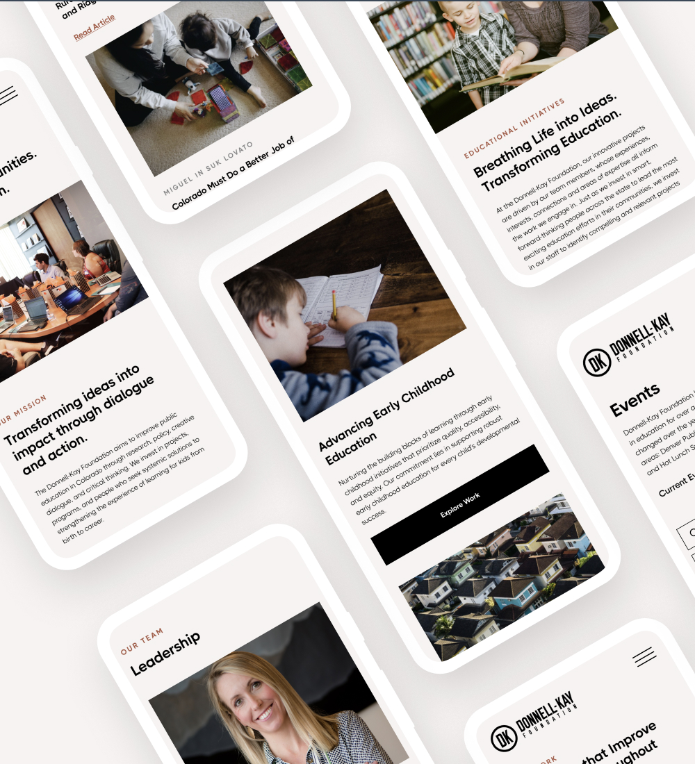 Mobile UI cards with content and profile layouts