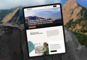 Tablet displaying travel or hospitality website design