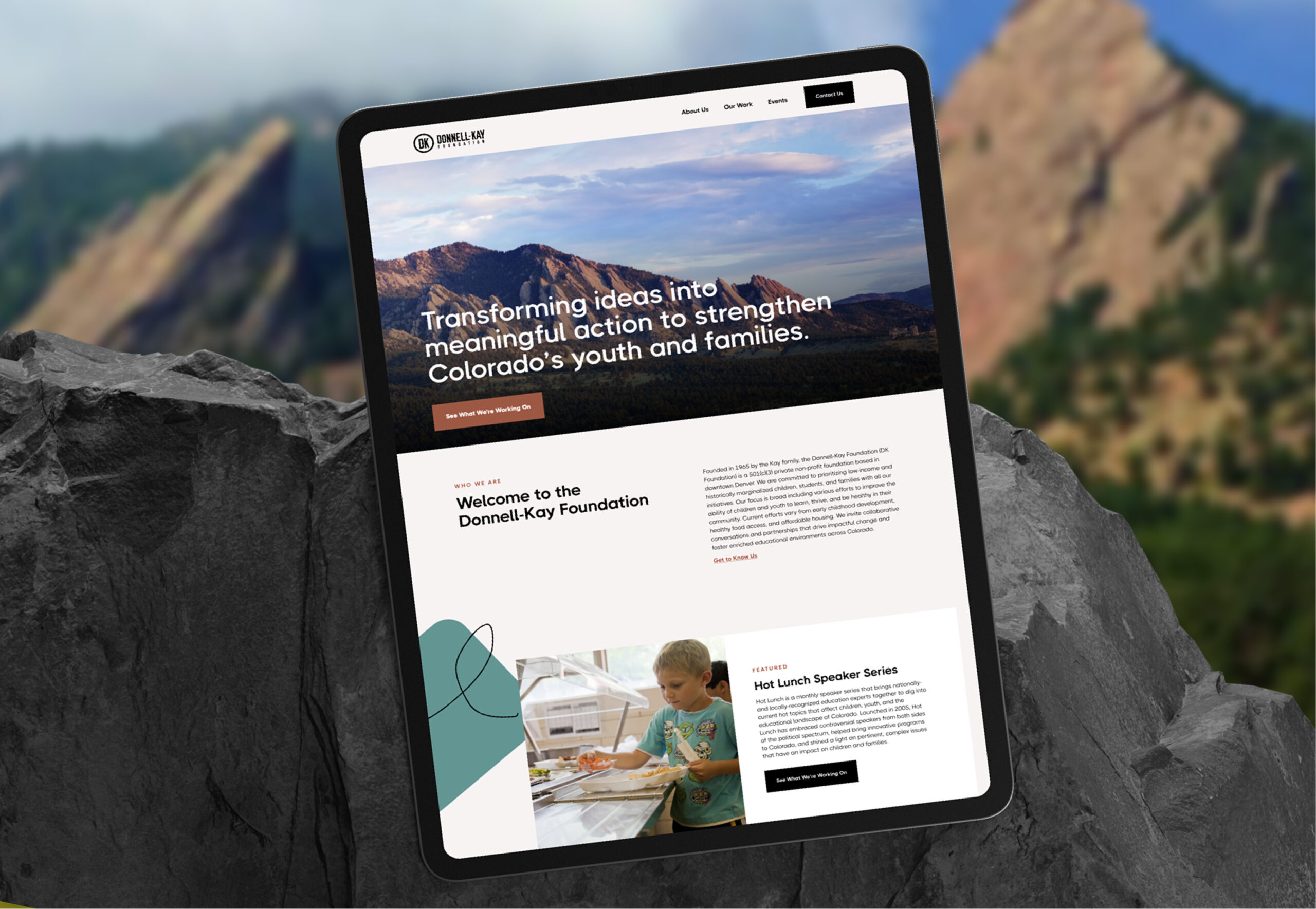 Tablet displaying travel or hospitality website design