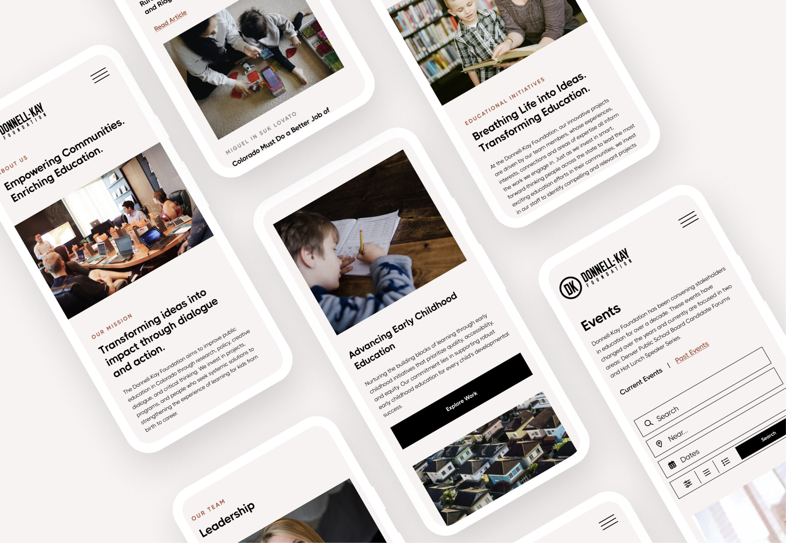 Mobile UI cards with content previews