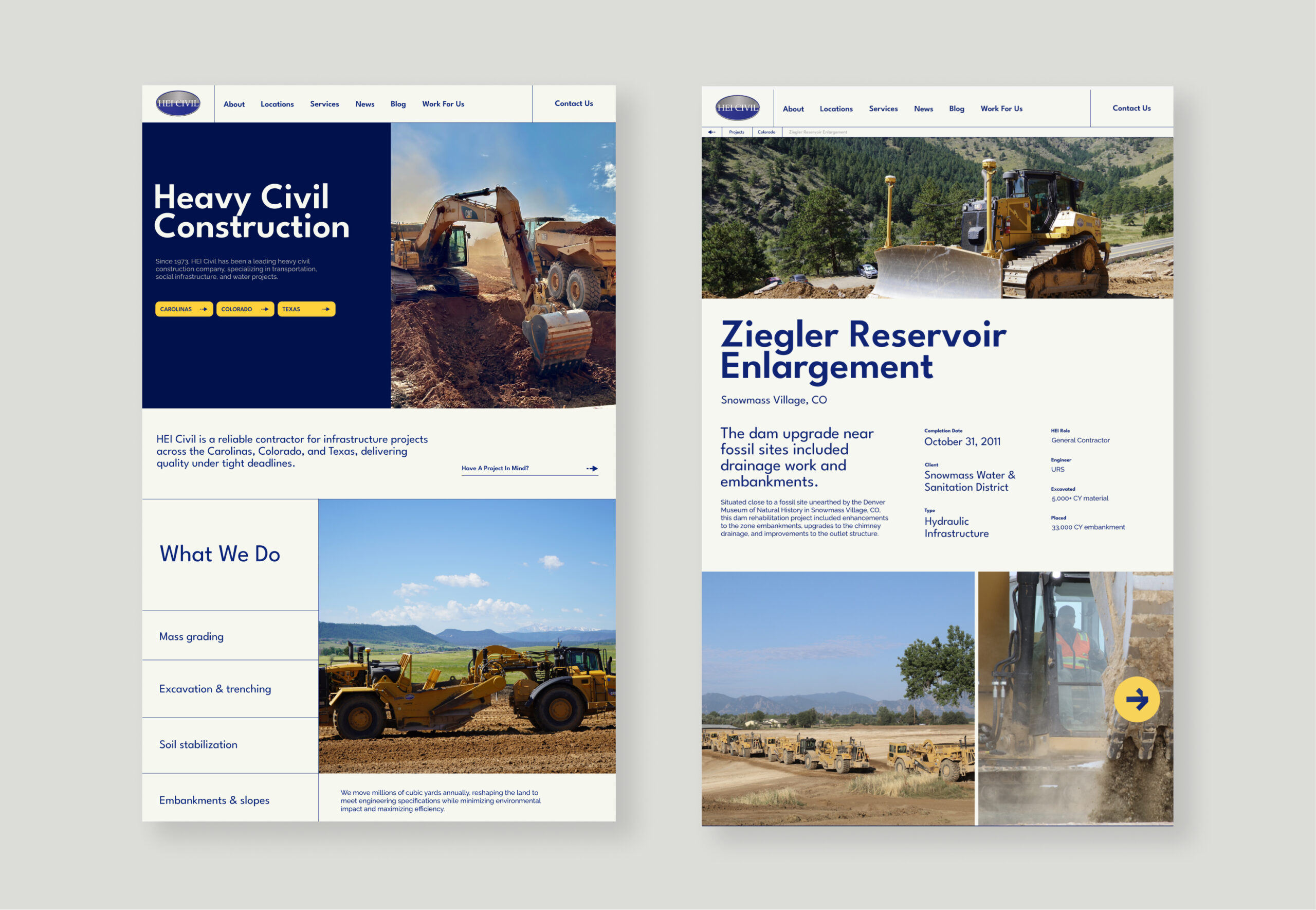 Website homepage design with service sections