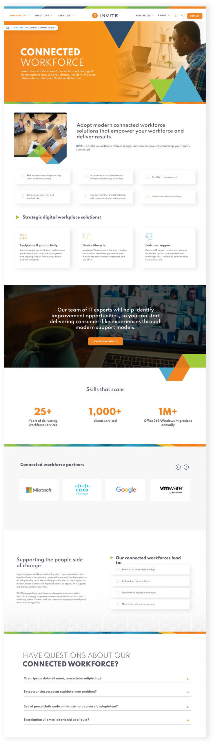 Website homepage with metrics and performance highlights