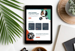 Tablet showing website interface on desk