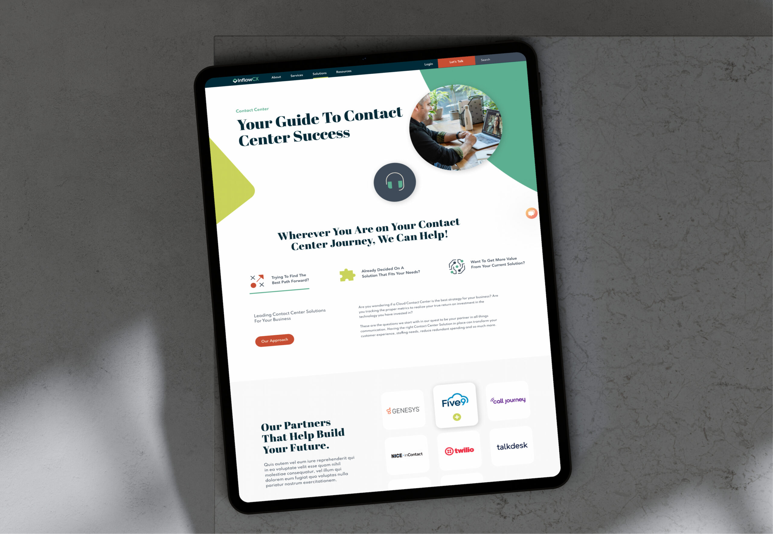 Tablet displaying app interface with UI components