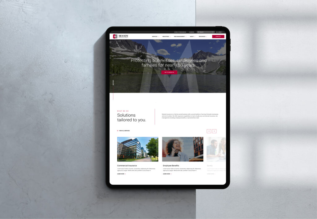 Tablet showing responsive website layout