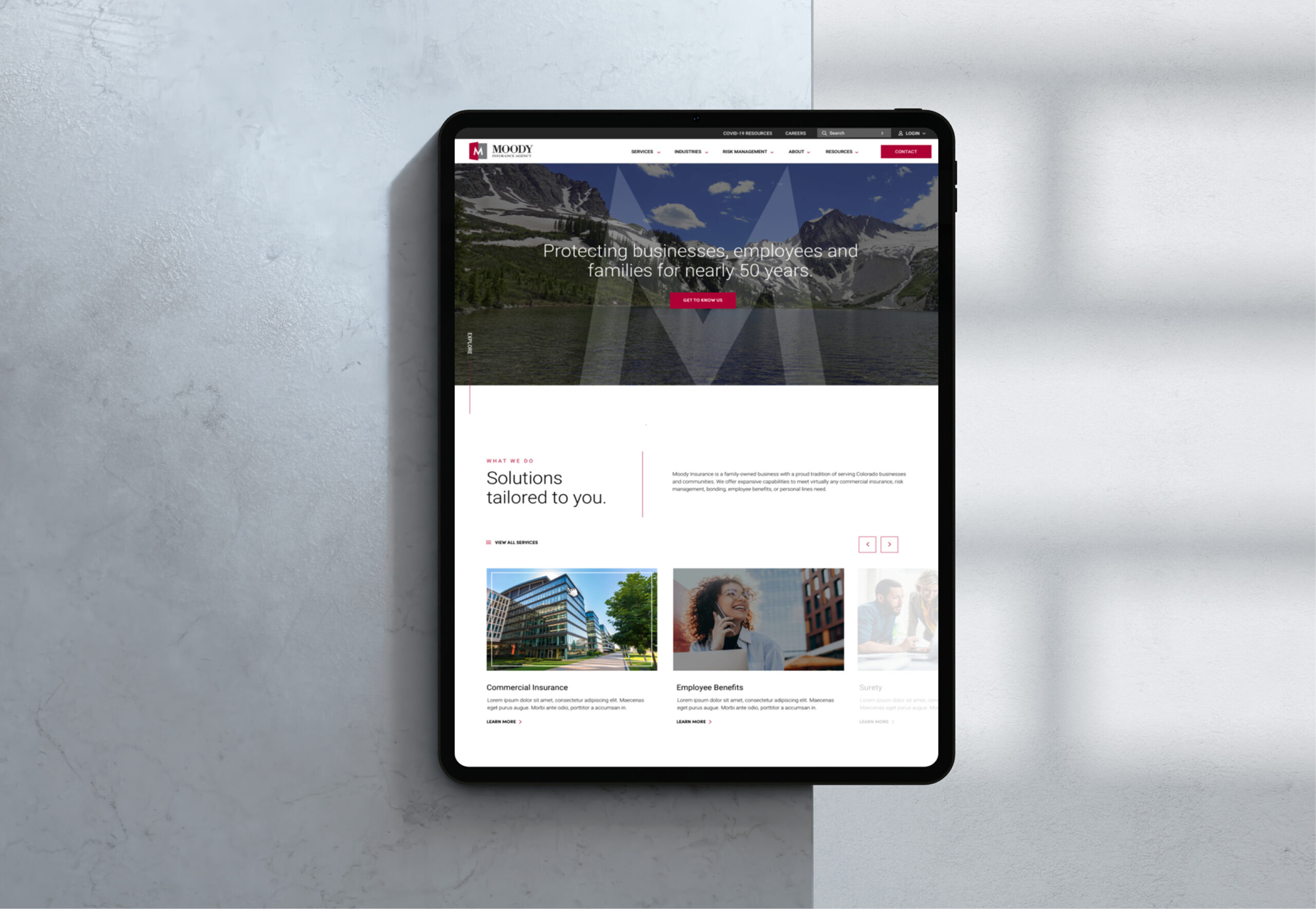 Tablet showing responsive website layout