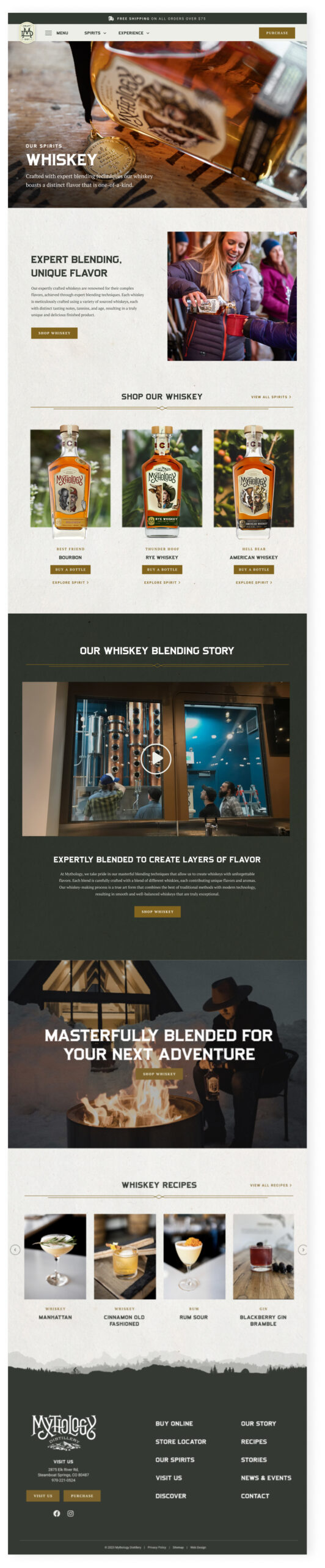 Dark themed website homepage design with content sections