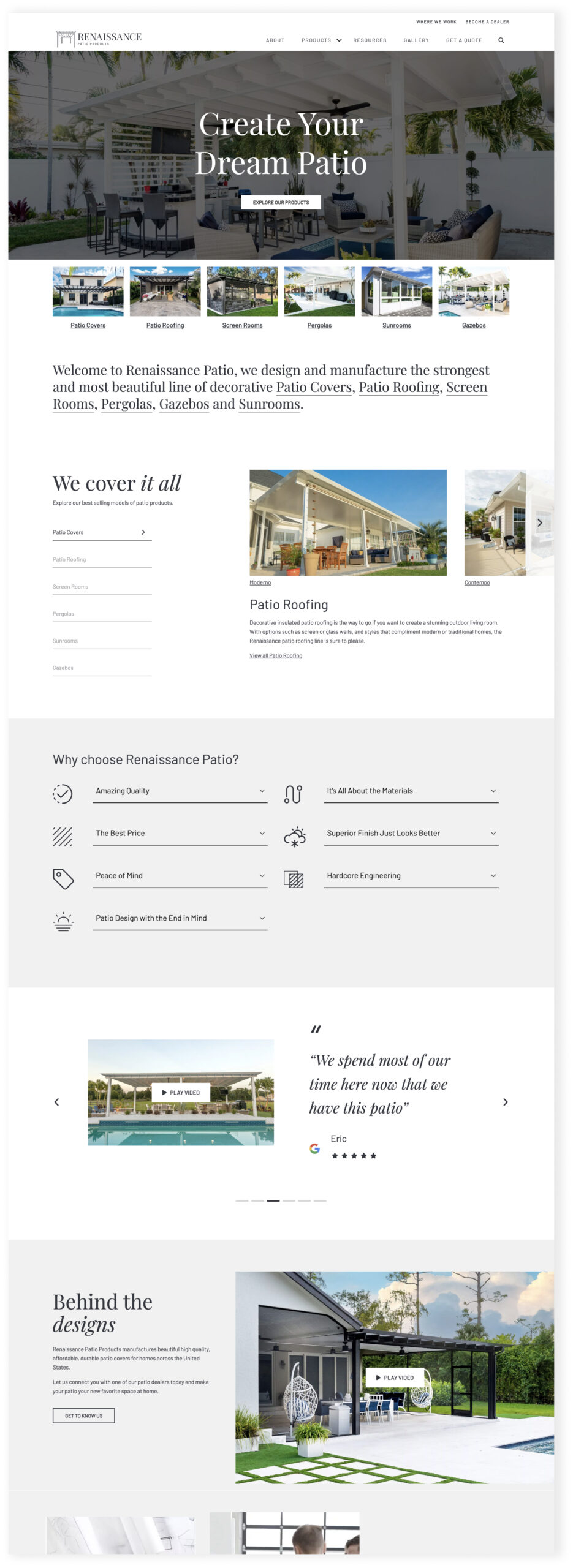 Website interface with listing and content sections